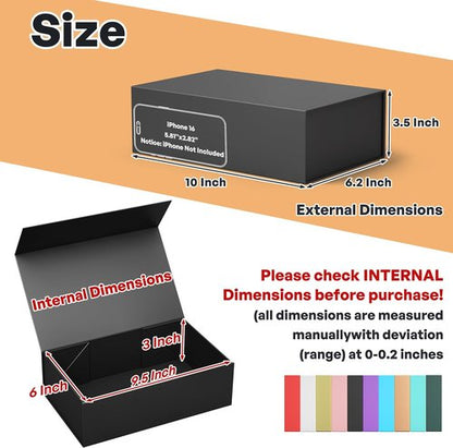 Black Gift Box, 9.5x6x3'' Gift boxes for Presents with Lids Magnetic Closure Rectangle Collapsible for Groomsman Proposal Box, Wedding, Christmas, Halloween, Birthday Gift Packging