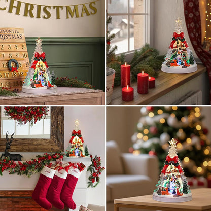 Priddop Christmas Village Scene - Animated Tree with Rotating Snowman & LED Lights | Collectible Holiday Decor