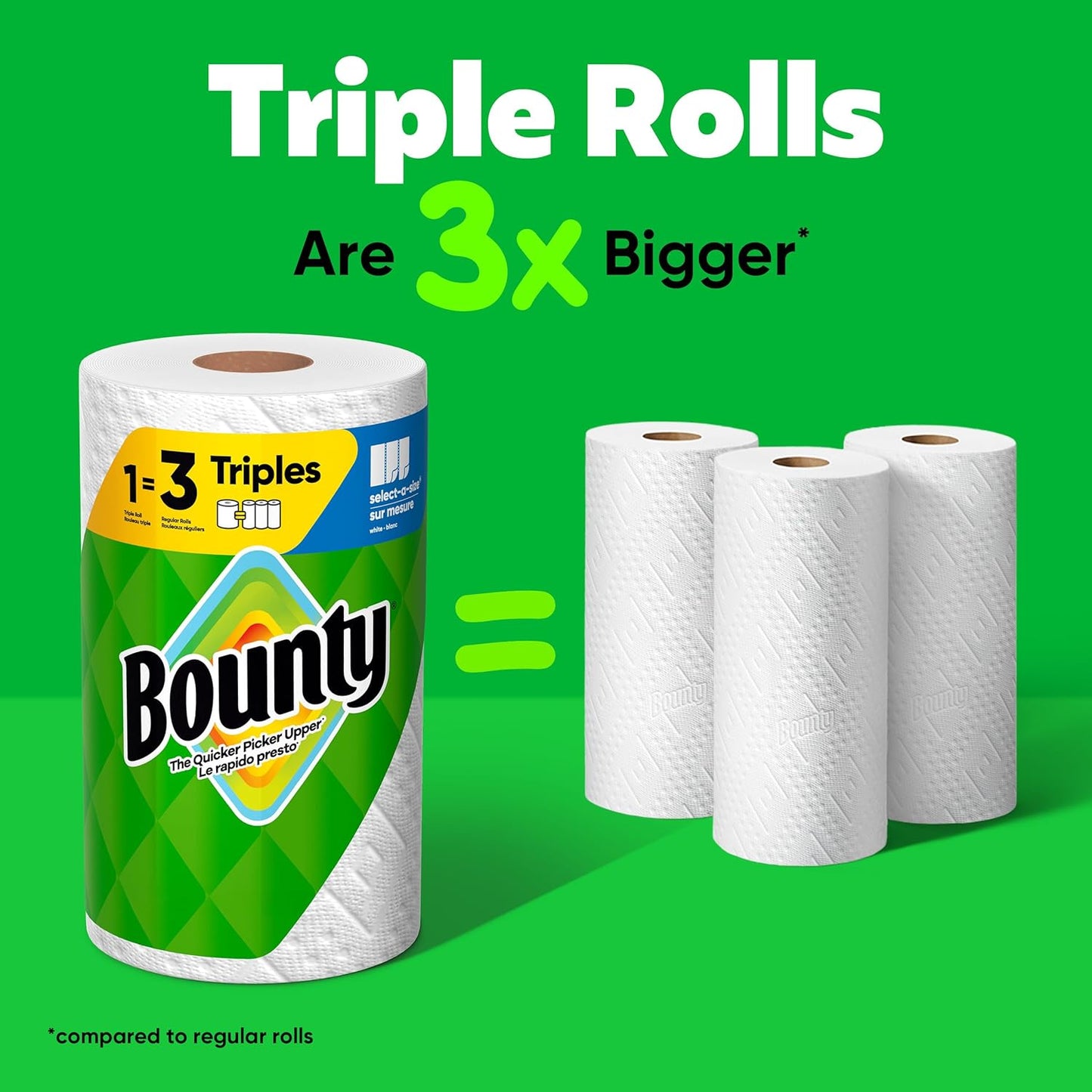 Bounty Select-A-Size Paper Towels - White, 2 Triple Rolls for Ultimate Absorbency | 6 Regular Rolls Equivalent