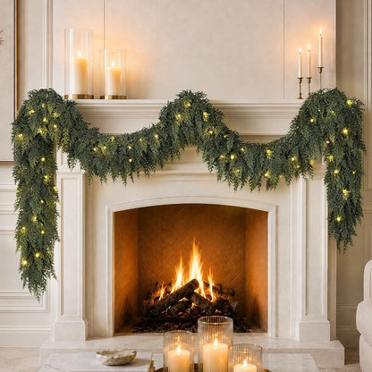 9FT Pre-lit Cedar Garland with Lights - Green + 1 + 9FT
