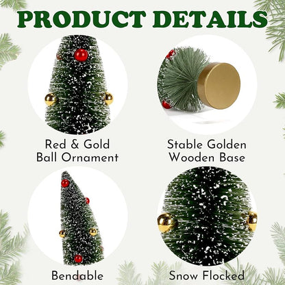 Sync-5081: 6-Pack Mini Frosted Bottle Brush Christmas Trees - Assorted Sizes
