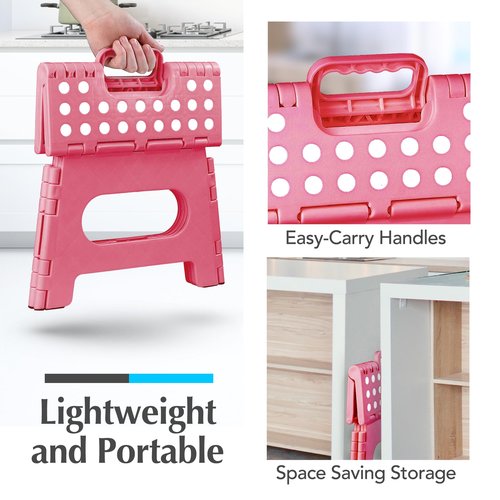 Handy Laundry Folding Lightweight Step Stool - Sturdy Enough to Support Adults and Safe Enough for Kids - Opens Easy with One Flip - Great for Kitchen, Bathroom or Bedroom (Pink | 2-Pack)