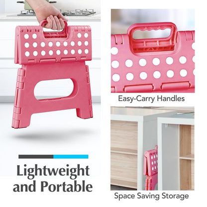 Handy Laundry Folding Lightweight Step Stool - Sturdy Enough to Support Adults and Safe Enough for Kids - Opens Easy with One Flip - Great for Kitchen, Bathroom or Bedroom (Pink | 2-Pack)