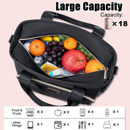 Weitars Insulated Lunch Bag - Leak-Proof Extra Large Tote with Removable Shoulder Strap & Side Pockets | Black