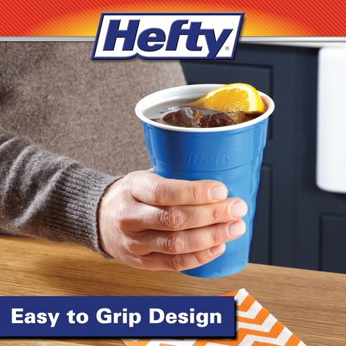 Hefty Party On Disposable Plastic Cups - Marine Blue, 18 Ounce, 120 Count for Easy Cleanup
