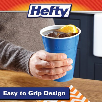 Hefty Party On Disposable Plastic Cups - Marine Blue, 18 Ounce, 120 Count for Easy Cleanup