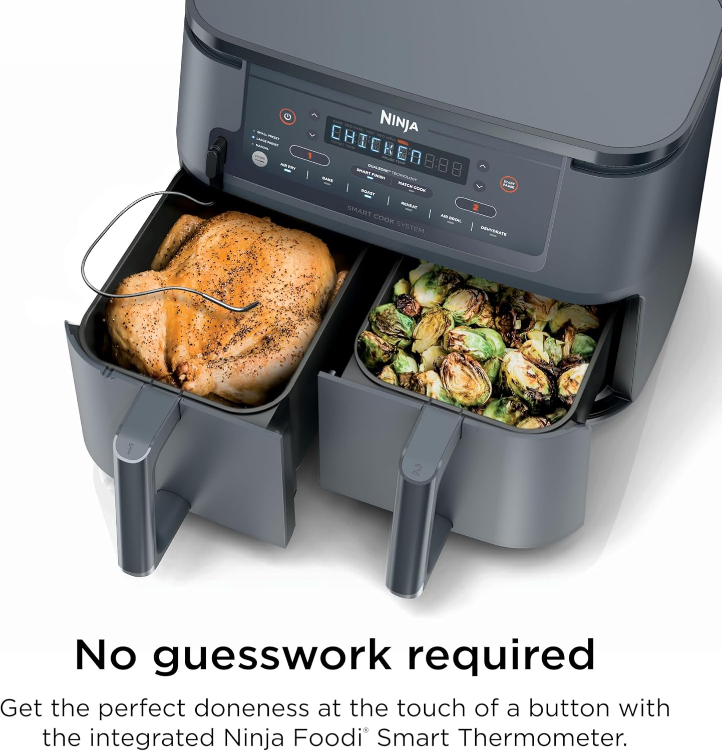 Ninja Foodi Air Fryer - 6-in-1 Smart Cook Thermometer & DualZone™ Technology | XL 10 Qt Stainless Steel | Grey