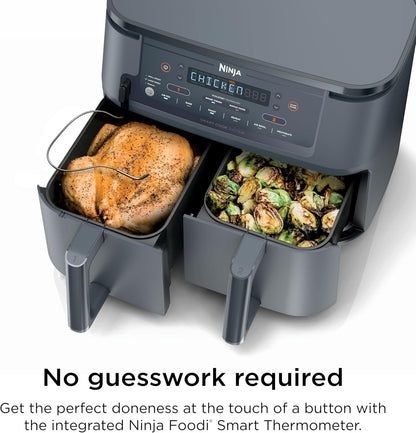 Ninja Foodi Air Fryer - 6-in-1 Smart Cook Thermometer & DualZone™ Technology | XL 10 Qt Stainless Steel | Grey