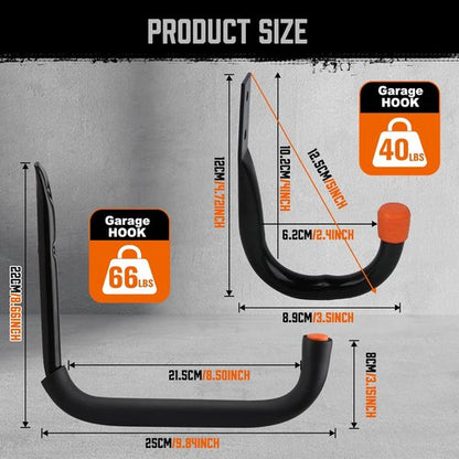 HORUSDY Heavy-Duty Garage Hooks - 10-Pack Utility Hooks for Bikes, Kayaks & Ladders | 9" & 6" Sizes