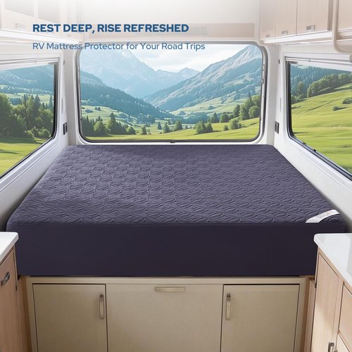 BEDLORE Waterproof Mattress Protector, RV Queen Size Mattress Pad Noiseless with Deep Pocket 6"-18" Depth, Soft Breathable Dirt-Proof Bed Mattress Cover Washable (Navy Blue)
