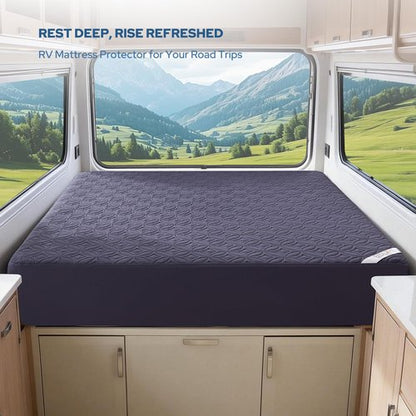 BEDLORE Waterproof Mattress Protector, RV Queen Size Mattress Pad Noiseless with Deep Pocket 6"-18" Depth, Soft Breathable Dirt-Proof Bed Mattress Cover Washable (Navy Blue)