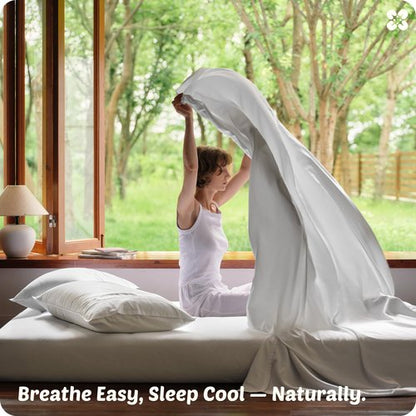 Bedsure Bamboo Viscose Cooling Sheets, Rayon Cotton Serene Blend, PureWoven, Breathable & Buttery Soft Queen Size Bed Set, Deep Pocket Up to 18", Hotel Luxury Bedding for Hot Sleepers, White