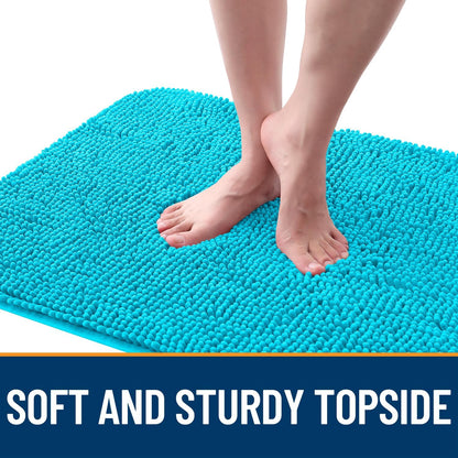 OLANLY Dog Door Mat - Absorbent Non-Slip Chenille Mat for Muddy Paws | 59x24 Inches, Aqua Blue