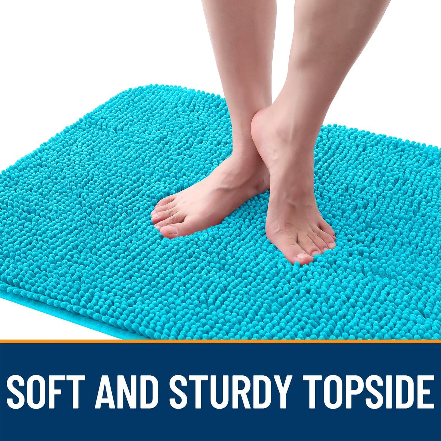 OLANLY Dog Door Mat - Absorbent Non-Slip Chenille Mat for Muddy Paws | 54x32 Inches, Aqua Blue