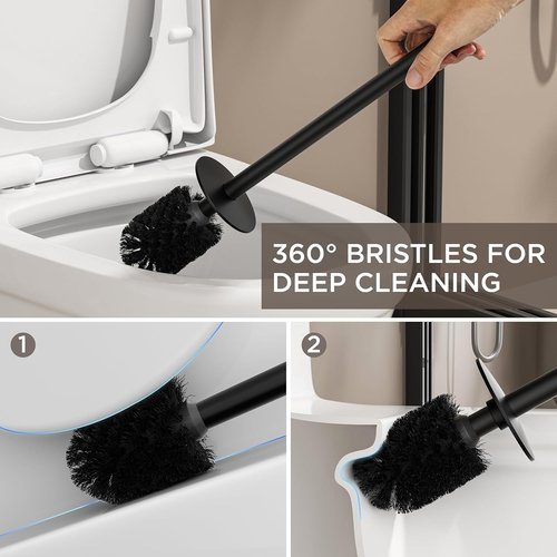 FORIOUS Toilet Brush Set - Heavy Duty 304 Stainless Steel Holder for Deep Bathroom Cleaning | Matte Black