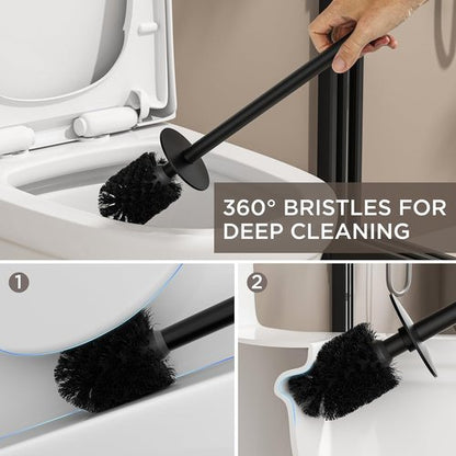 FORIOUS Toilet Brush Set - Heavy Duty 304 Stainless Steel Holder for Deep Bathroom Cleaning | Matte Black