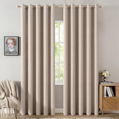 MIULEE Blackout Linen Textured Curtains - Thermal Insulated Natural Beige Drapes | 62 x 84 Inch (2 Panels)