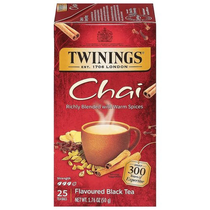 TWININGS 09185 Tea Bags, Chai, 1.76 oz, 25/Box
