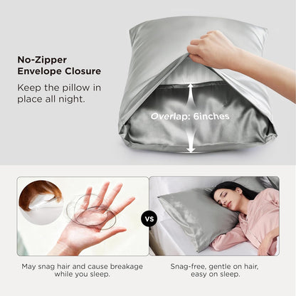 Bedsure Satin Pillowcase Set of 2 - Silver Grey for Hair & Skin | King Size 20x36 Inches, Envelope Closure