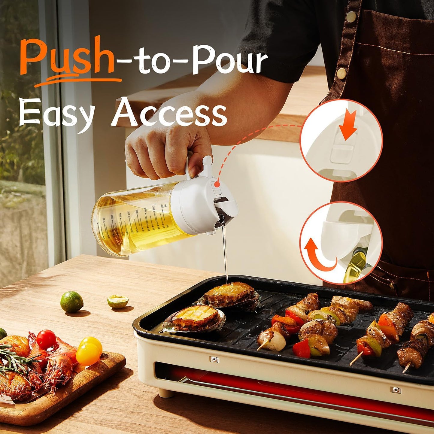 TrendPlain 16oz Glass Olive Oil Sprayer - 2-in-1 Dispenser Bottle for Cooking & BBQ - White