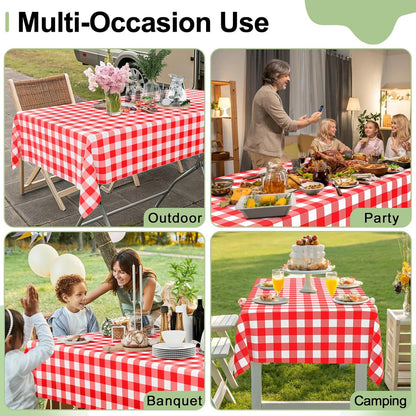 Smiry Disposable Tablecloths - 3 Pack Red Gingham Waterproof Rectangle Covers | 54" x 108" for Parties & Picnics