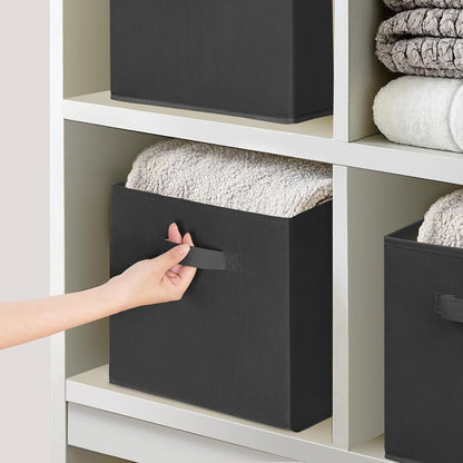 Skiennix 11 Inch Fabric Storage Cubes - Sturdy Foldable Bins for Clothes & Blankets | 8 Pack, Black