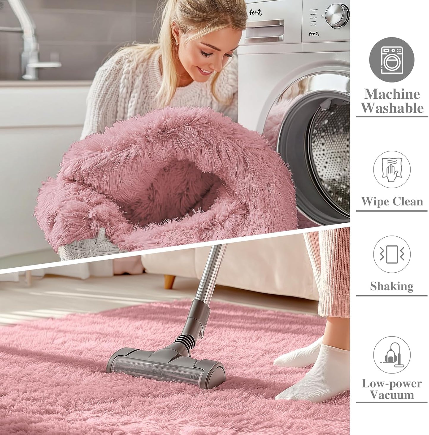 OLANLY Large Area Rug - Soft Fluffy Shaggy Carpet for Living Room & Bedroom | 5x8 Pale Pink