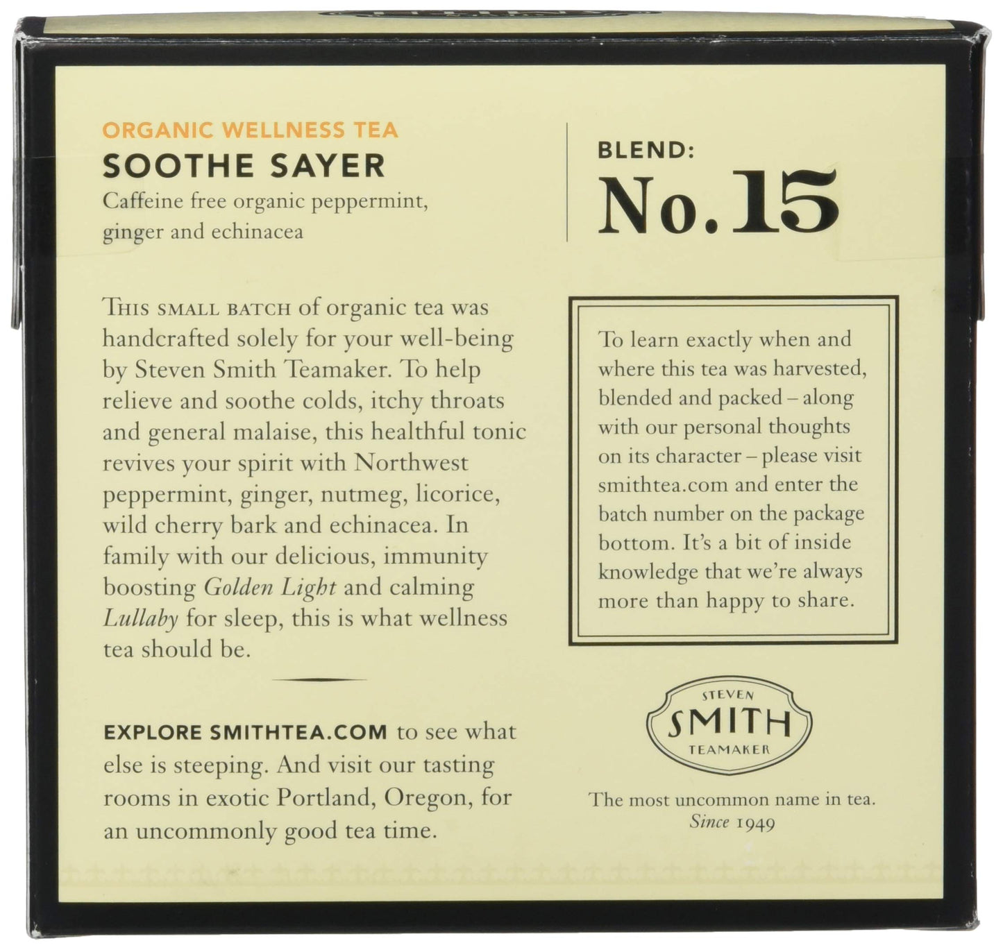 STEVEN SMITH TEAMAKER Smith Teamaker Organic Soothe Sayer No. 15 (Caffeine-free Organic Wellness Tea), 1.05 Oz, 15Count