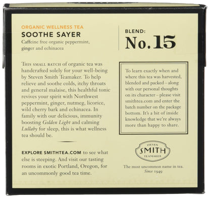 STEVEN SMITH TEAMAKER Smith Teamaker Organic Soothe Sayer No. 15 (Caffeine-free Organic Wellness Tea), 1.05 Oz, 15Count