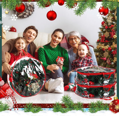 Shappy 24-Inch Clear Christmas Wreath Storage Bag - Durable Plastic with Dual Zippers & Reinforced Handles | Red