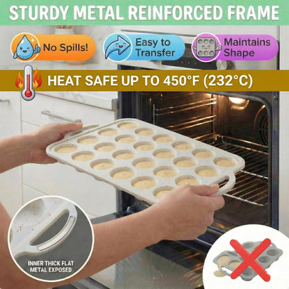 Skiennix Silicone Muffin Pan Set - Nonstick 12-Cup & 24-Cup Mini Pans | BPA-Free, Dishwasher-Safe, Cream