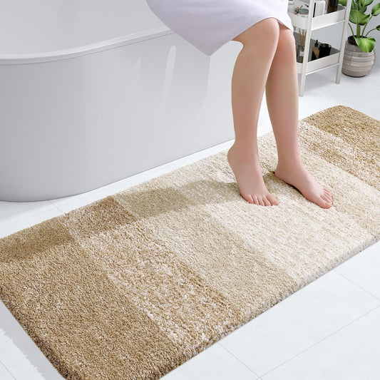 OLANLY Large Bathroom Rug Mat - Extra Soft Microfiber with Rubber Backing | Quick Dry, Machine Washable, Tan 44x32