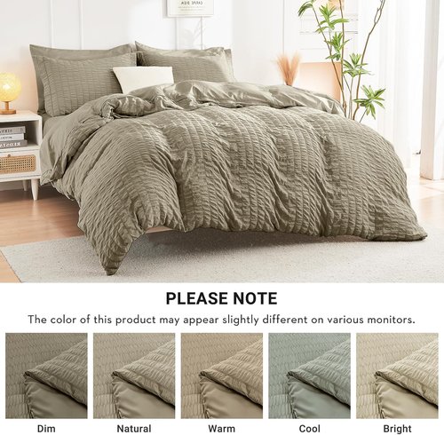 HYMOKEGE Linen Full Size Comforter Set - All Season Luxury Bedding in Seersucker Design | 7 Pieces
