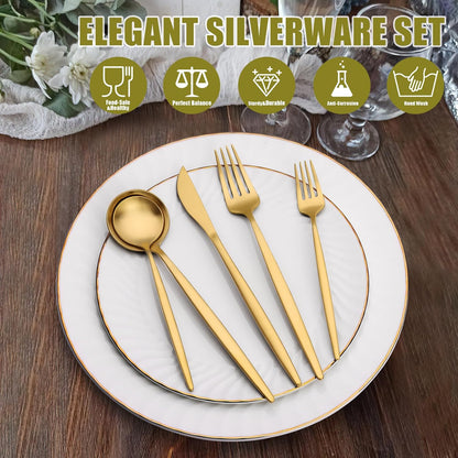 Terlulu 20-Piece Gold Silverware Set - Elegant Stainless Steel Flatware for 4 | Perfect for Home, Kitchen, and Weddings