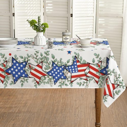 Horaldaily Patriotic Tablecloth - 60x84 Inch Eucalyptus Star Design for 4th of July Celebrations