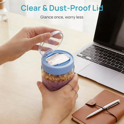 Vtopmart 16 oz Overnight Oats Containers - Airtight Glass Jars with Lids & Folding Spoons | 6 Pack