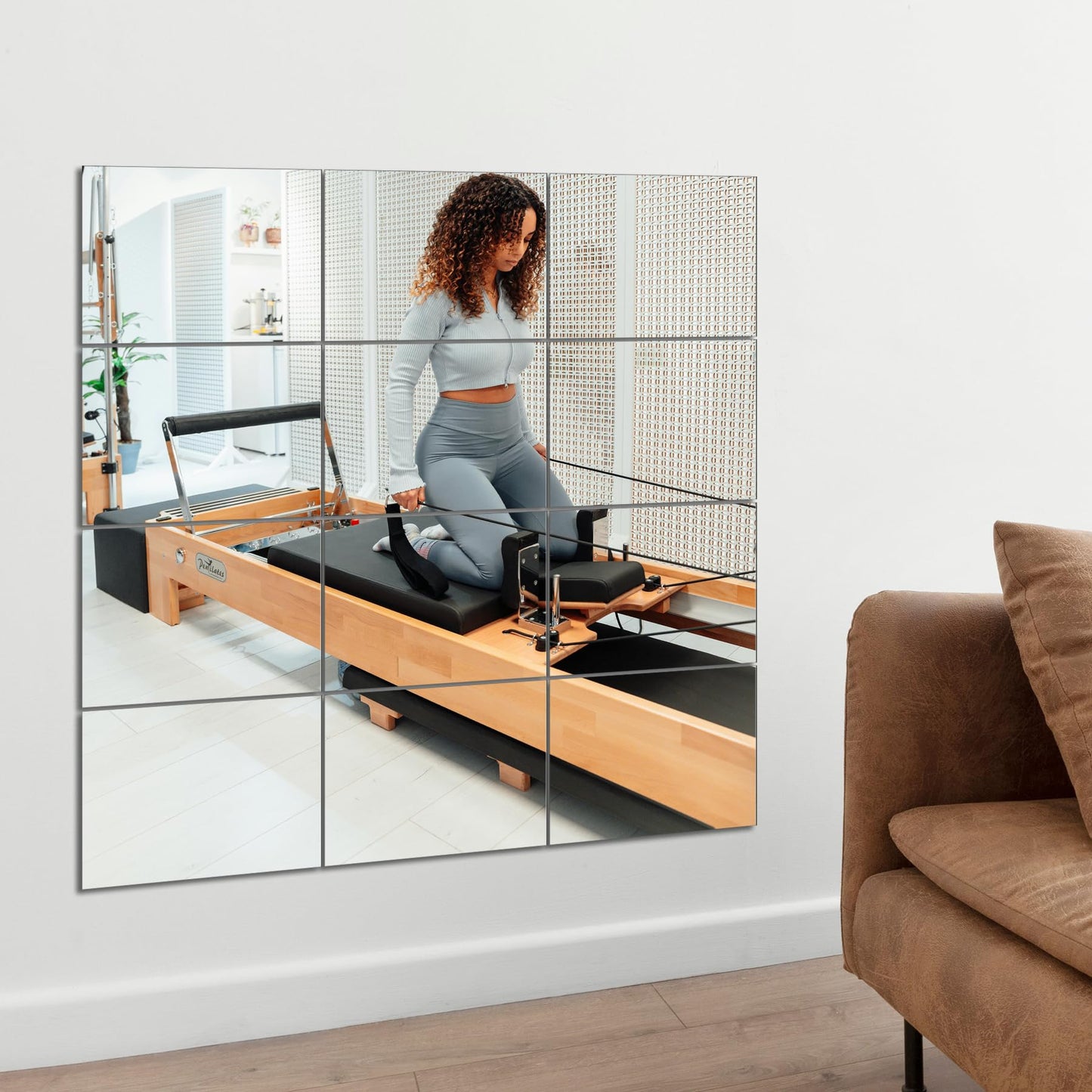 Ruomeng Gym Mirror Tiles, 12 Pcs, 10" x 12", Frameless, Wall-Mounted, Modern Home Gym, Bedroom, Door Mirror