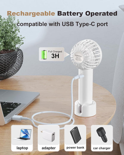 Skiennix Mini Handheld Fan - USB Rechargeable, 3-Speed Portable Design for Travel & Makeup - White