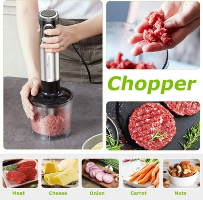 Bonsenkitchen Immersion Blender - 20-Speed Handheld Mixer with Turbo Mode & Stainless Steel Blade | Includes Whisk, Beaker & Chopper Bowl