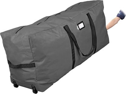 Primode Rolling Tree Storage Bag - Heavy Duty Container with Wheels | Fits Up to 7.5 Ft Holiday Tree, Gray