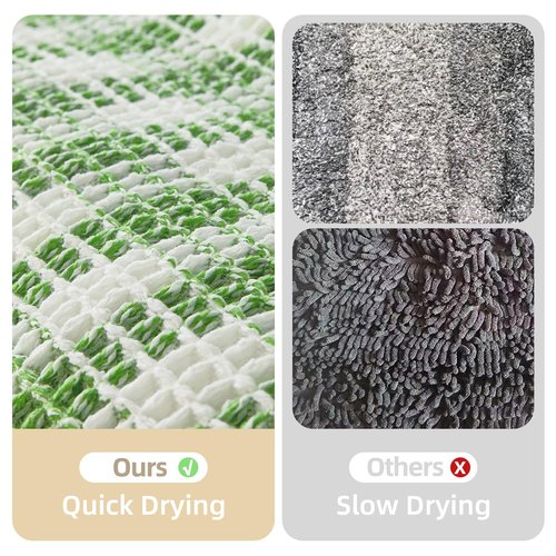 TYUU Waffle Bath Mat, Boho Bathroom Rugs Non Slip Washable Absorbent Checkered Bathroom Mat Quick Dry Cute Bath Mat, 48"x24" Green and White
