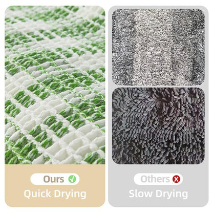 TYUU Waffle Bath Mat, Boho Bathroom Rugs Non Slip Washable Absorbent Checkered Bathroom Mat Quick Dry Cute Bath Mat, 48"x24" Green and White