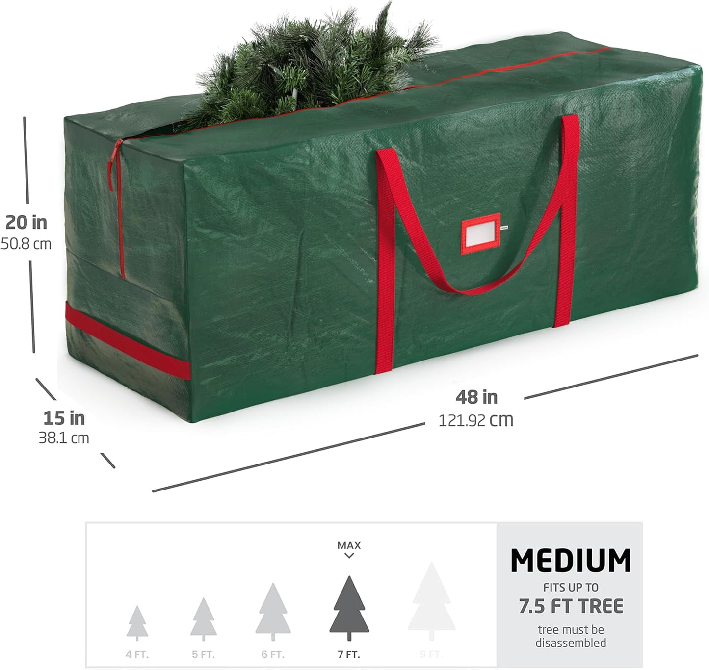 Zober Christmas Tree Storage Bag - Waterproof Protection for 7.5 Ft Trees - Durable Handles & Label Slot - Green