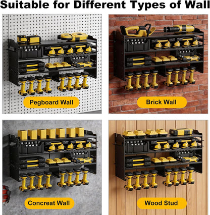 Oviitech Power Tool Organizer - Heavy-Duty Wall Mount with 8 Drill Holders | 400lbs Capacity, Black