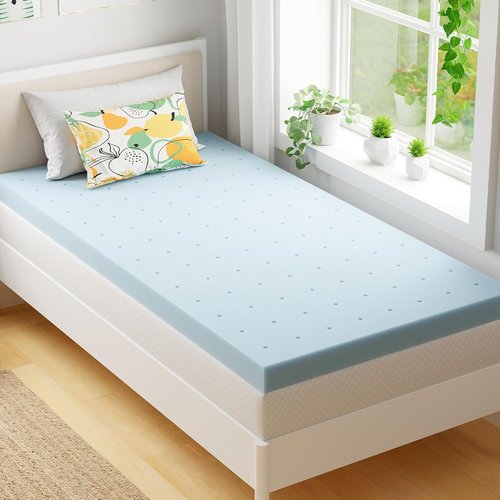EGOHOME Twin Memory Foam Mattress Topper - Cooling Gel Infused & Pressure Relieving Pad | CertiPUR Certified, Blue
