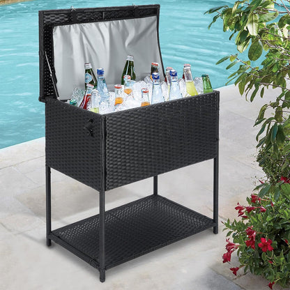 Skiennix 80 Quart Ice Chest Cooler Cart - Outdoor Beverage Stand with Bottle Opener for Parties & Poolside