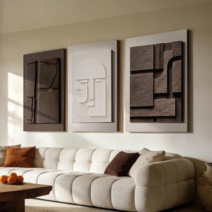 Azartslr Abstract Textured Wall Art - Modern Black & White Sandstone Decor | 3-Piece Geometric Set for Living Room & Bedroom