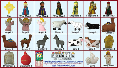 Pockets of Learning Joy To The World Nativity Advent Calendar - Festive Fabric Countdown Wall Hanging