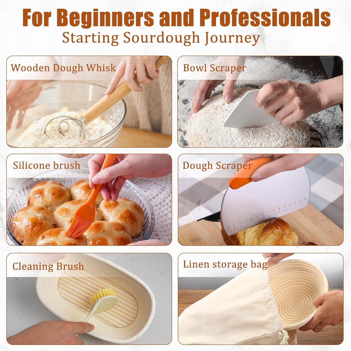 Panny Sourdough Starter Kit - Complete Bread Baking Supplies with Banneton Baskets & Glass Jar | 9" Round & 10" Oval