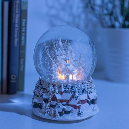 Ashfield & Harkness Winterland Church Decorative Snow Globe with Wind Up Music Box and LED Battery Operated Light